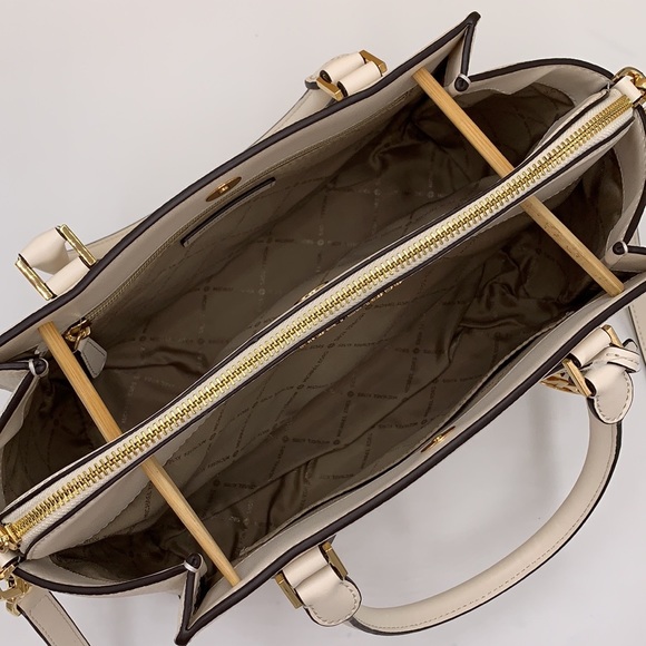 Michael Kors Daria Large Satchel Bag Leather Light Cream - Picture 9 of 16